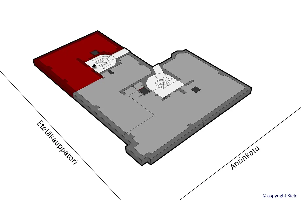 Porin Eteläkauppatori 4, 4. kerroksen 109 m2 toimitilan sijaintikuva.