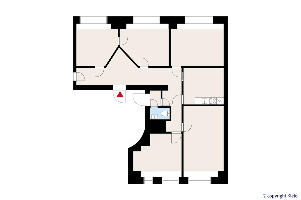 Eteläkauppatori 4, Pori. 4. kerroksen 109 m2 toimiston pohjakuva.