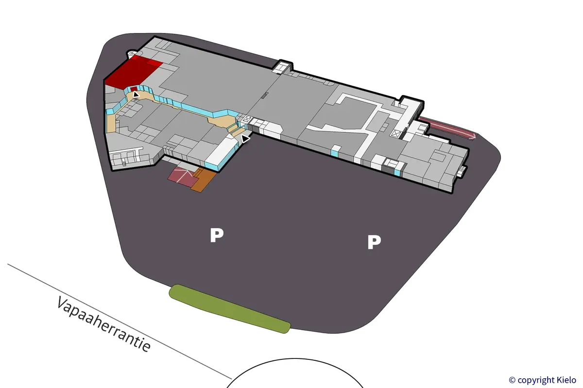 Tourukeskus 215 m2 liiketilan sijaintikuva. Tila sijaitseen kauppakäytävän varrella.