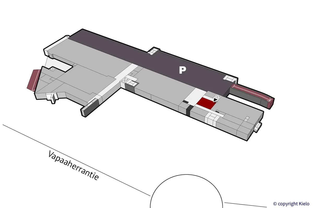 Jyväskylän Vapaaherrantie 2, kellarikerroksen 43 m2 toimitilan sijaintikuva.