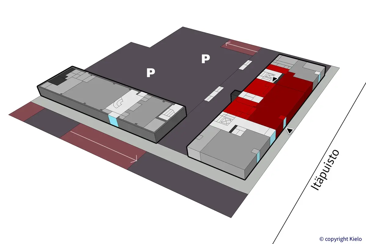 Porin Itäpuisto 11 ensimmäisen kerroksen 238 m2 toimitilan sijaintikuva