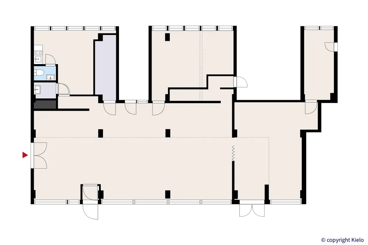 Porin Itäpuisto 11 ensimmäisen kerroksen 238 m2 toimitilan pohjakuva