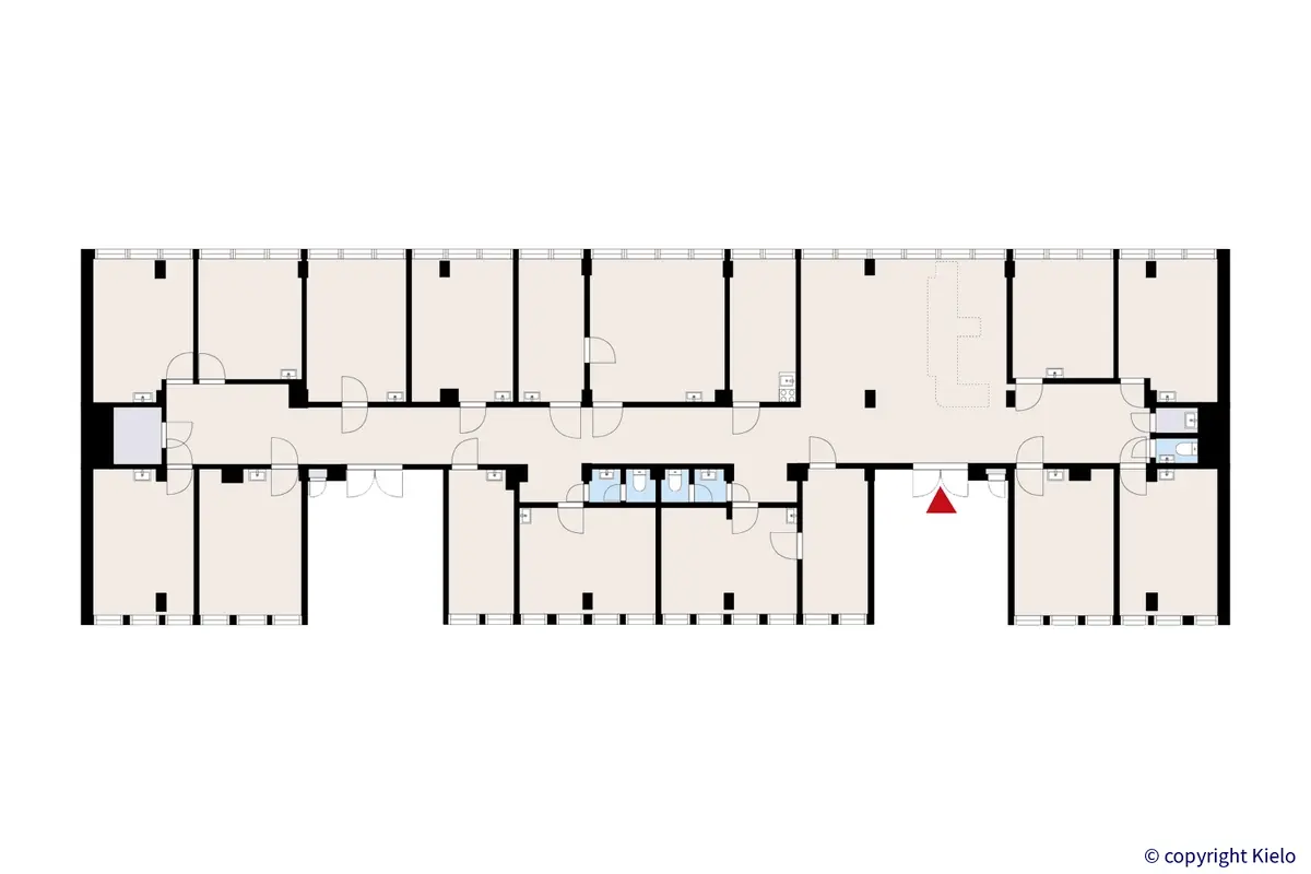 Porin Itäpuisto 11 neljännen kerroksen 433 m2 toimitilan pohjakuva