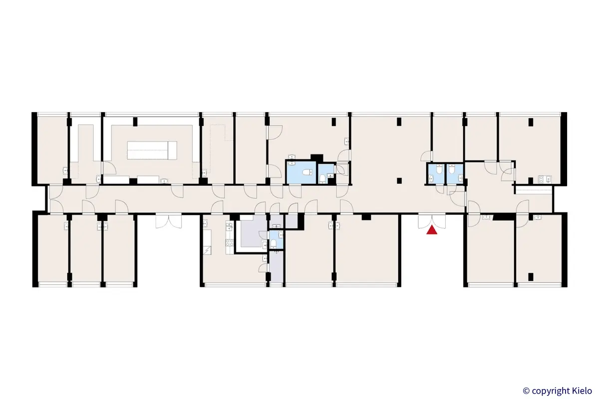 Porin Itäpuisto 11 viidennen kerroksen 433 m2 toimitilan pohjakuva