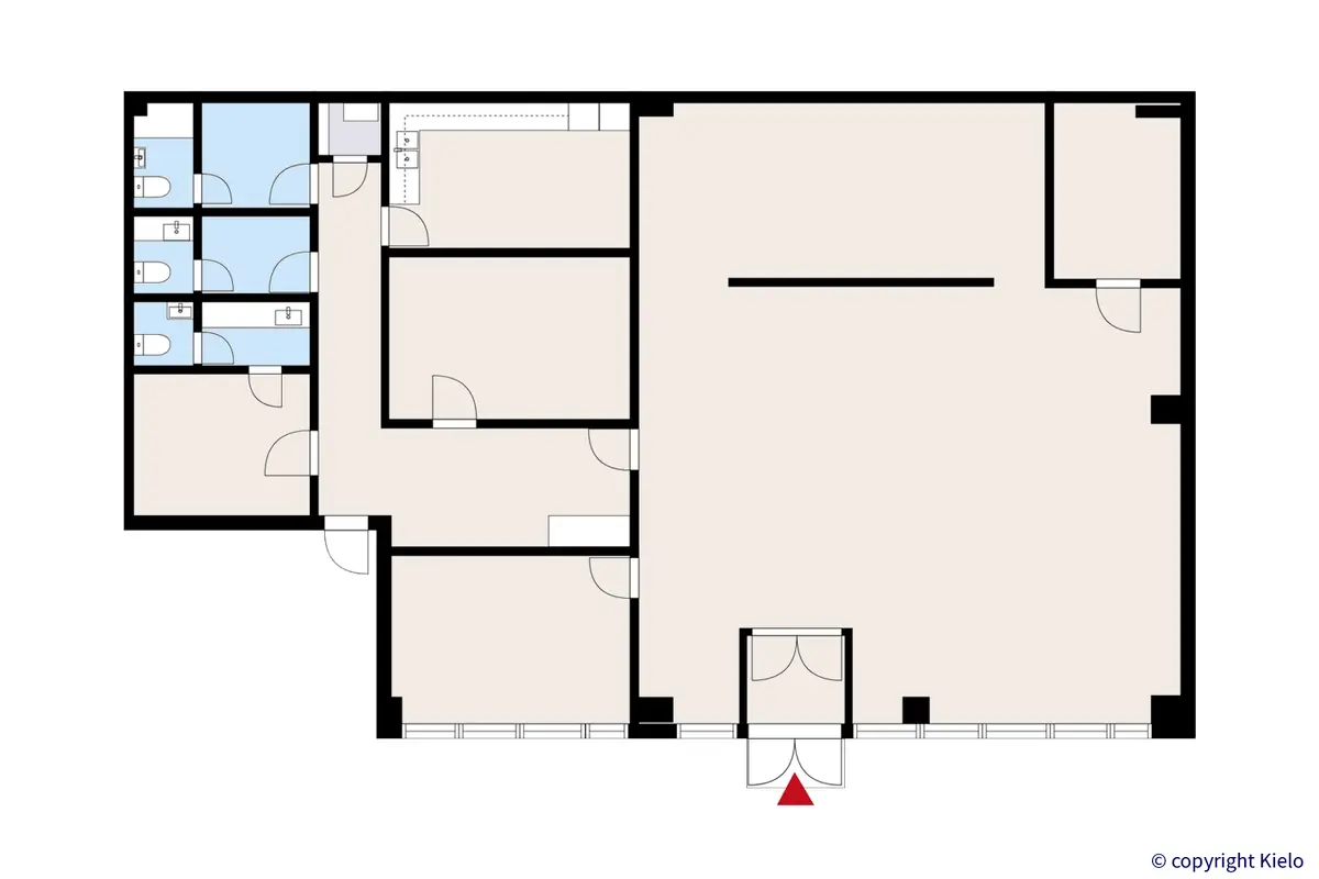 Laippatie 1, Helsinki. 1. kerroksen 217 m2 toimiston pohjakuva
