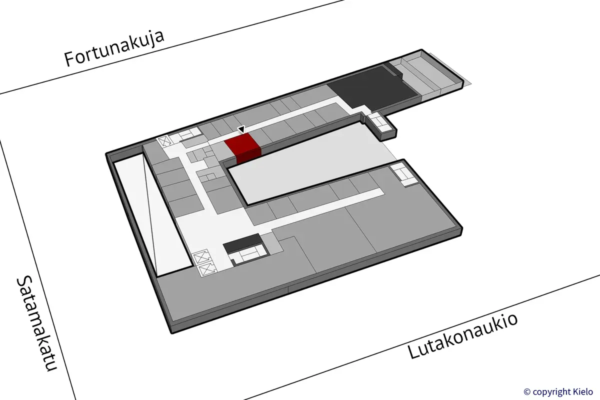 Jyväskylän Lutakonaukio 11, 2. kerroksen 24 m2 toimitilan sijaintikuva.