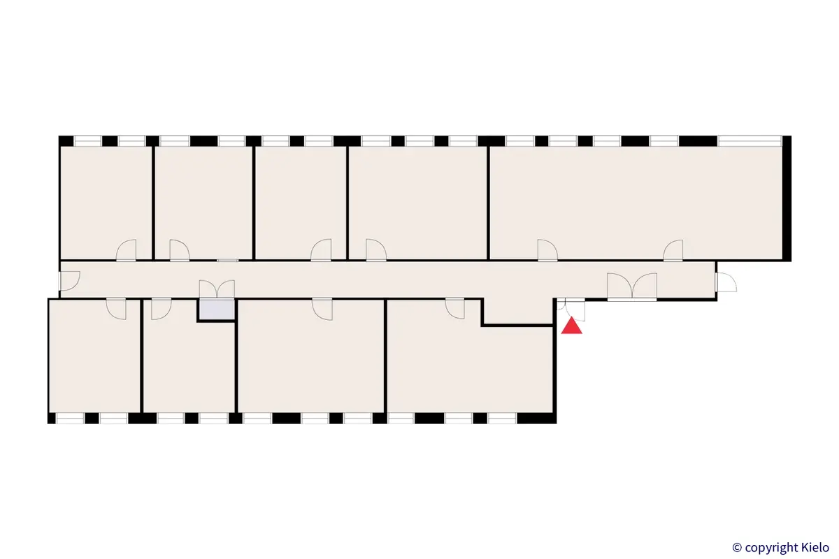 Lappeenrannan Lasekatu 6, 3. kerroksen 280 m2 toimitilan pohjakuva.