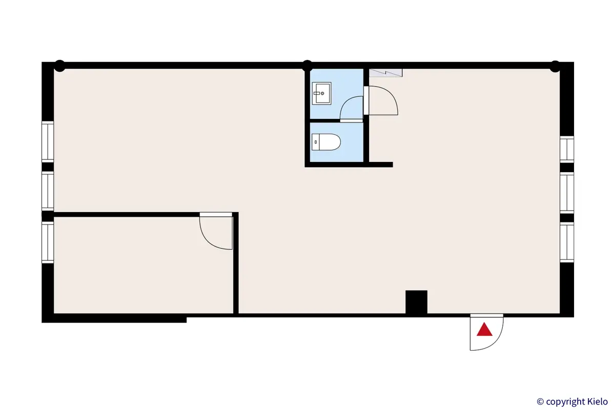 Jyväskylän Ylistönmäentie 24, 1. kerroksen 78 m2 toimitilan pohjakuva.