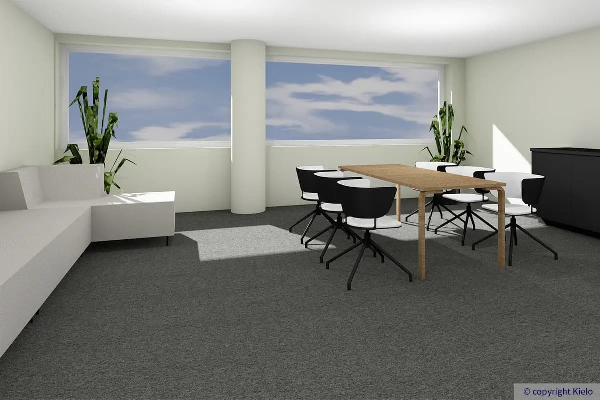 Jyväskylän Ohjelmakaari 2-10, visualisointikuva 2. kerroksen 144 m2 toimitilasta.