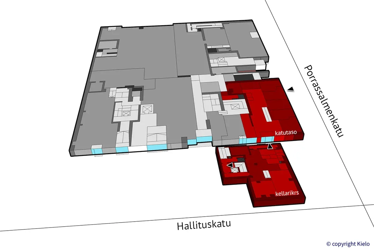 Mikkelin Hallituskatu 3, katutasossa ja kellarikerroksessa sijaitsevan 238m2 liiketilan sijaintikuva.