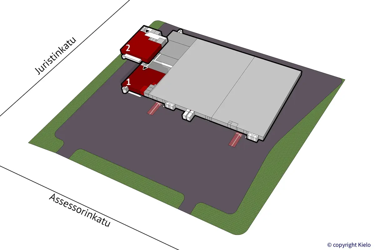 Kaarinan Asessorinkatu 3, 1-2. kerroksen 1105 m2 toimitilan sijaintikuva.