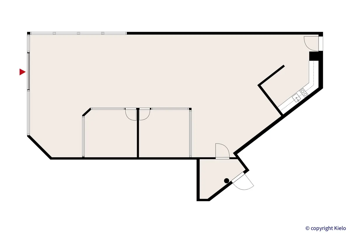 Vapaaherrantie 2, Jyväskylä, katutason 140 m2 toimitilan pohjakuva.