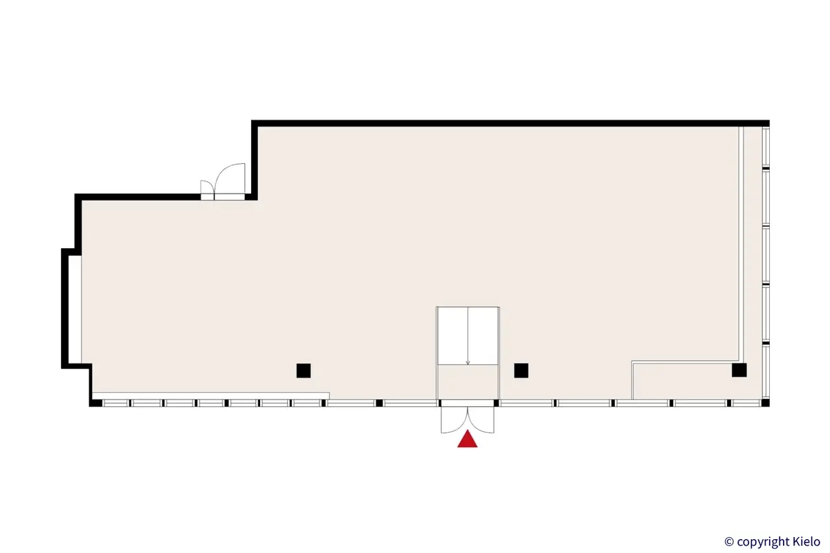 Kauppakatu 37, Jyväskylä, 2. kerroksen 207,5 m2 toimitilan pohjakuva.