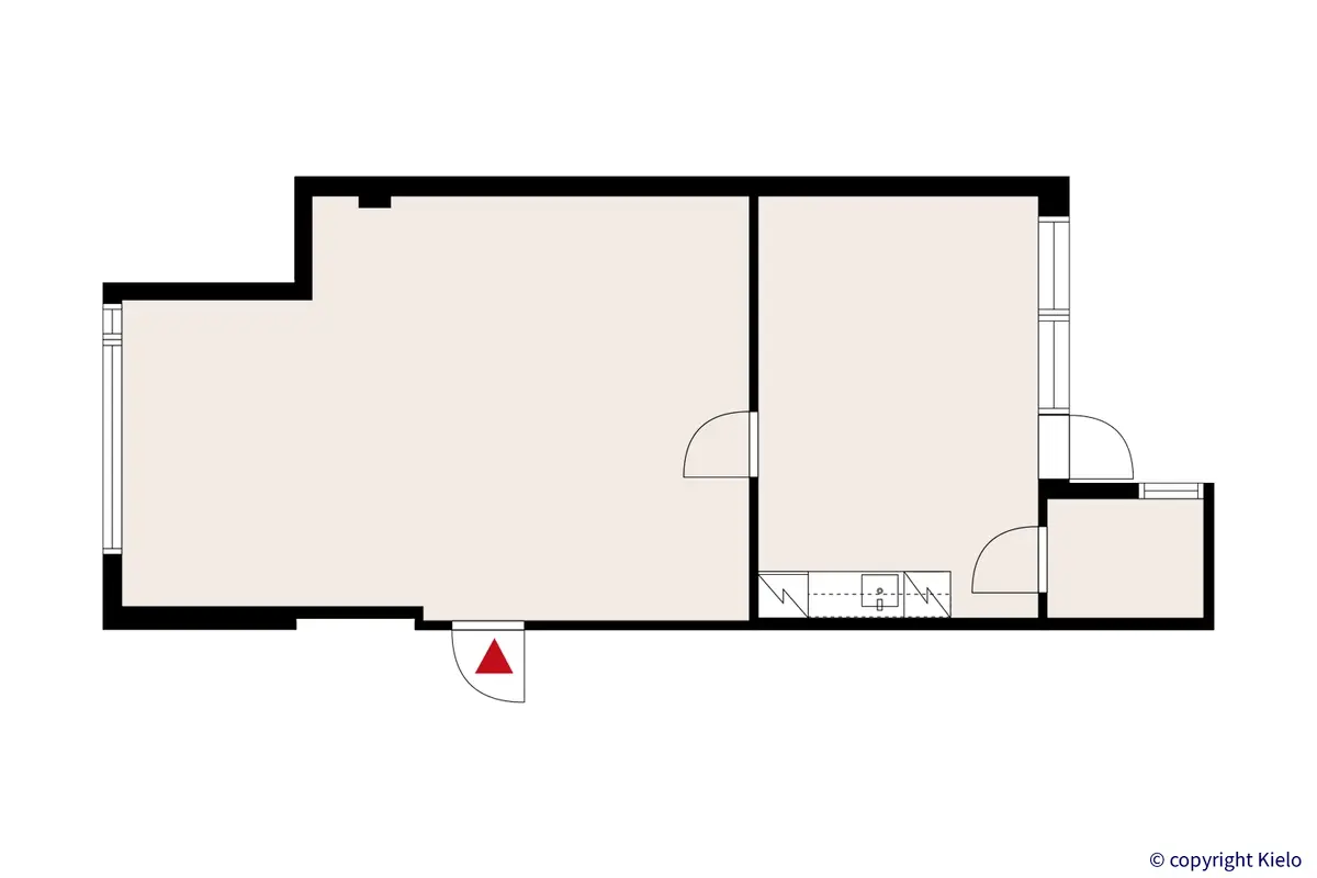 Kauppakatu 37, Jyväskylä, 2. kerroksen 63 m2 toimitilan pohjakuva.