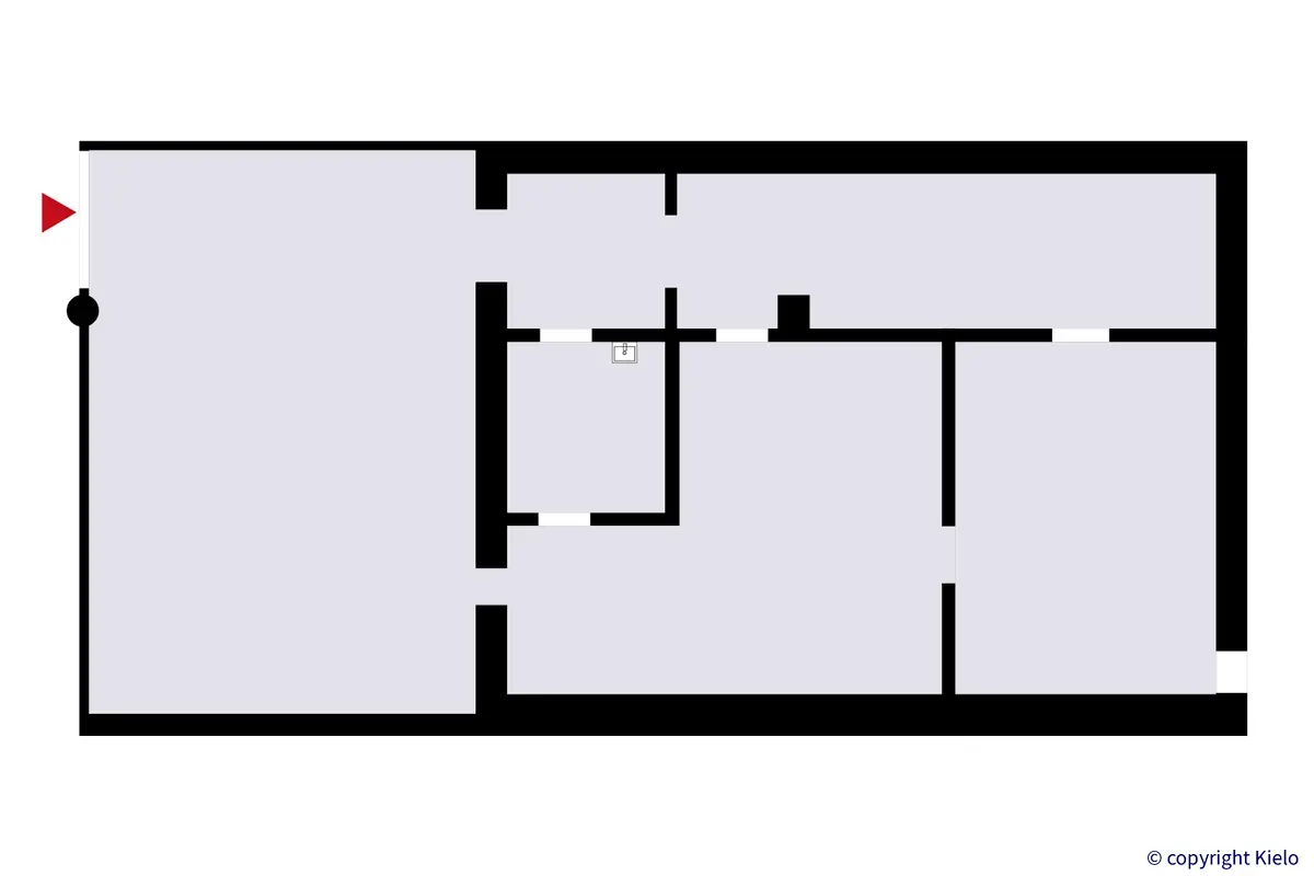 Kauppakatu 37, Jyväskylä, kellarikerroksen 210 m2 toimitilan pohjakuva.
