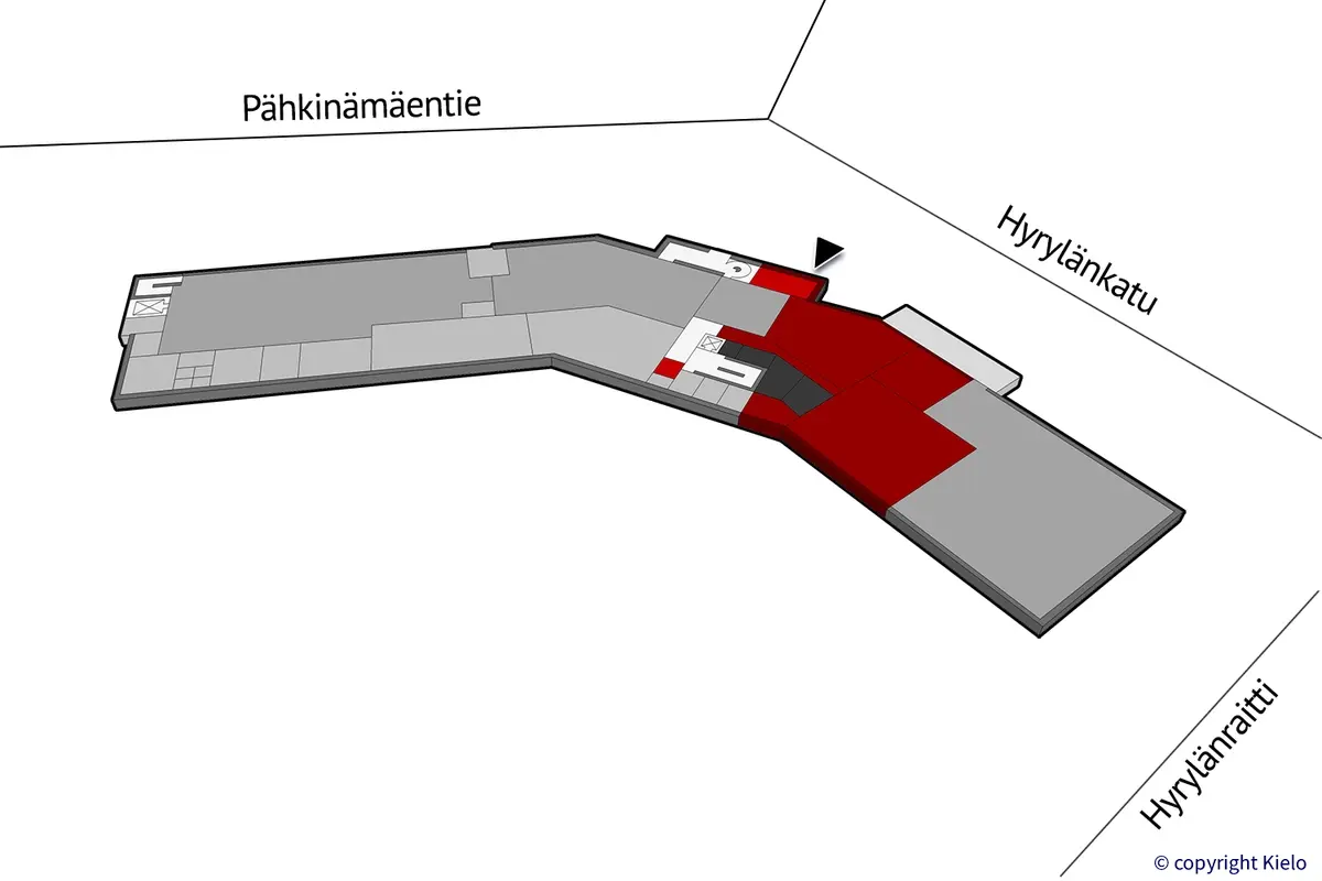 Tuusulan Hyrylänkatu 8, kellarikerroksen 267,5 m2 toimitilan sijaintikuva.