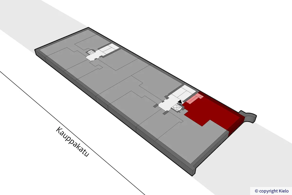 Jyväskylän Kauppakatu 18 B, 2. kerroksen 56,5 m2 toimitilan sijaintikuva.