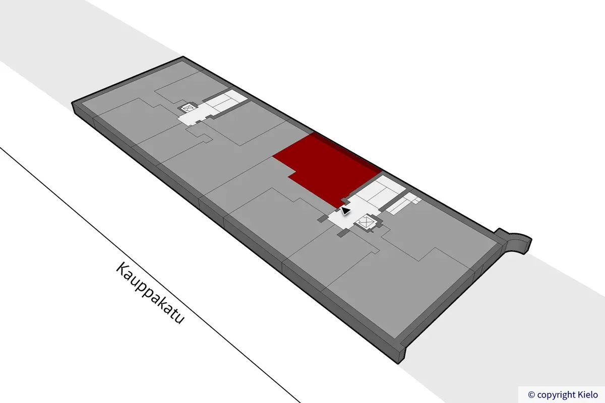 Jyväskylän Kauppakatu 18 B, 2. kerroksen 66 m2 toimitilan sijaintikuva.