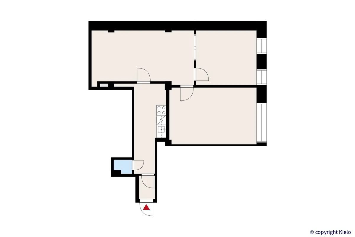 Kauppakatu 18 B, Jyväskylä, 2. kerroksen 71,5 m2 toimitilan pohjakuva.