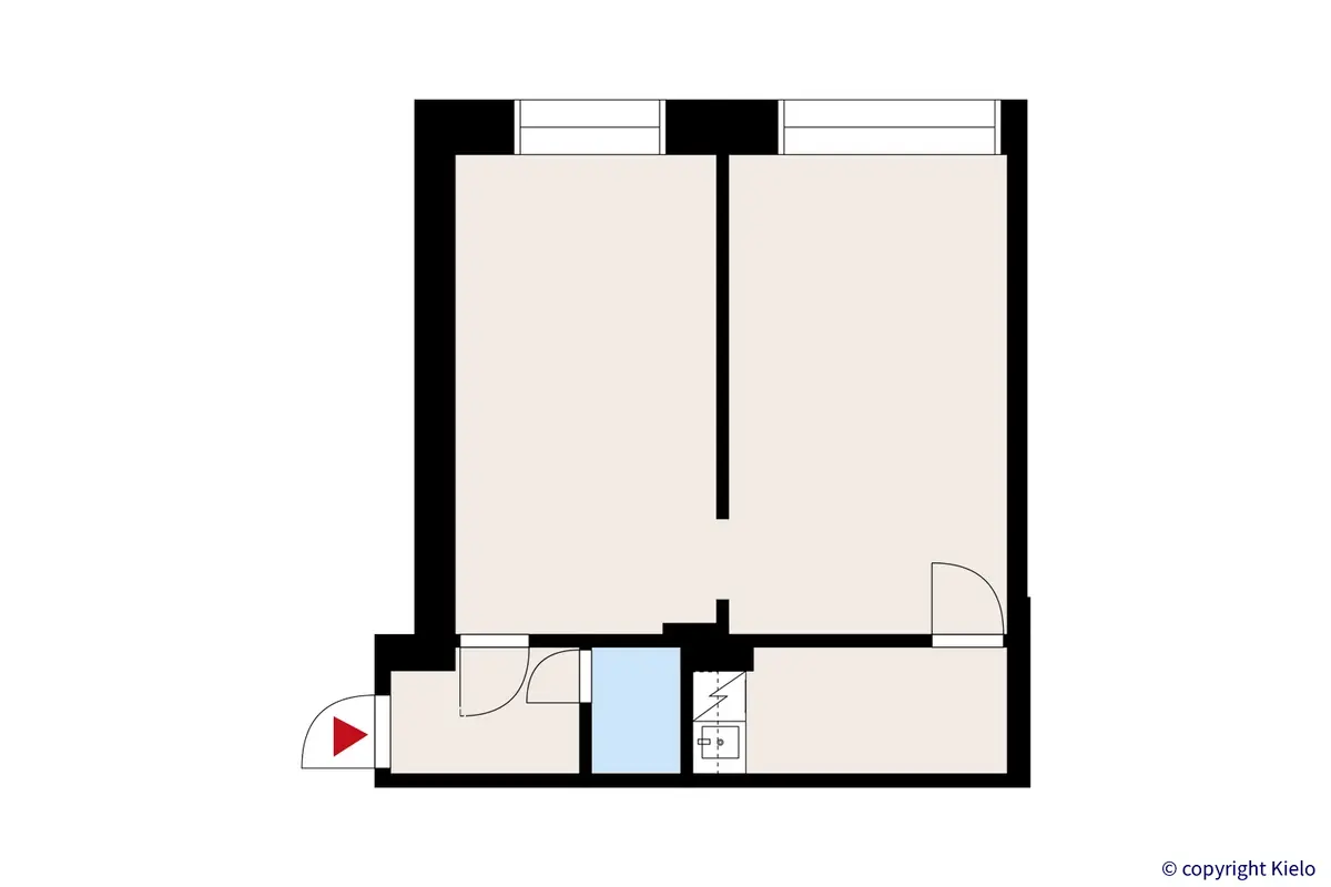 Kauppakatu 18 B, Jyväskylä, 2. kerroksen 45 m2 toimitilan pohjakuva.