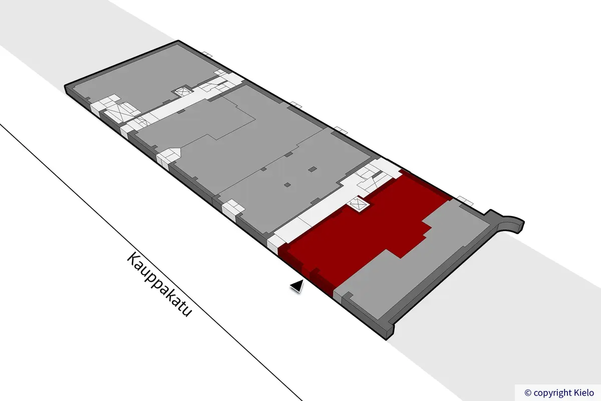 Jyväskylän Kauppakatu 18 B, 1. kerroksen 89 m2 toimitilan sijaintikuva.