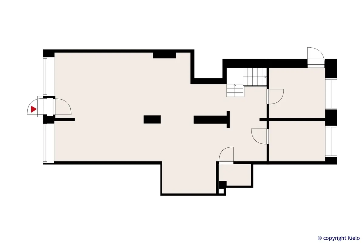 Kauppakatu 18 B, Jyväskylä, 1. kerroksen 89 m2 toimitilan pohjakuva.