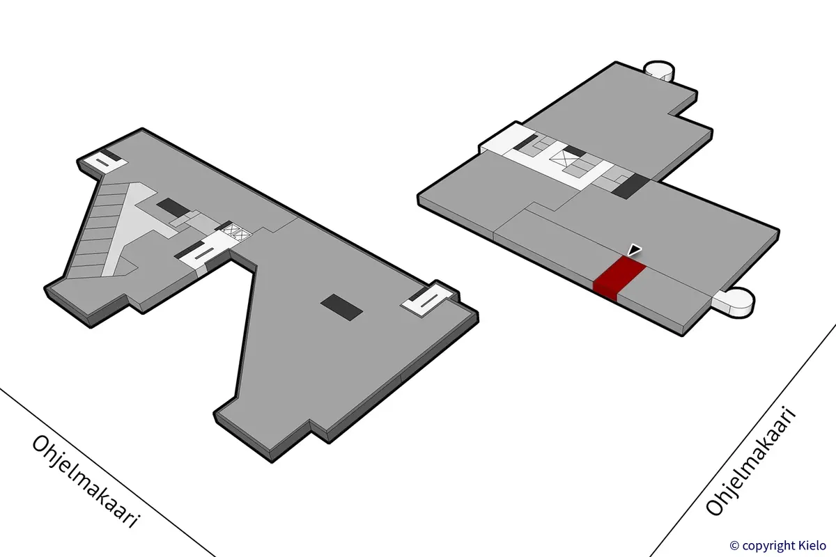 Ohjelmakaari 2 neljännen kerroksen 12 m² toimistohuoneen D443 sijaintikuva