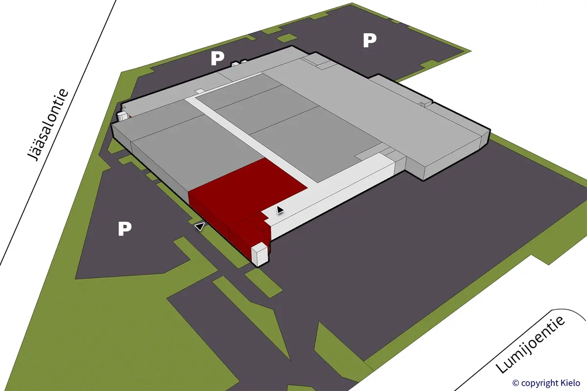 Oulun Nuottasaarentie 5, katutason 1375 m2 toimitilan sijaintikuva.