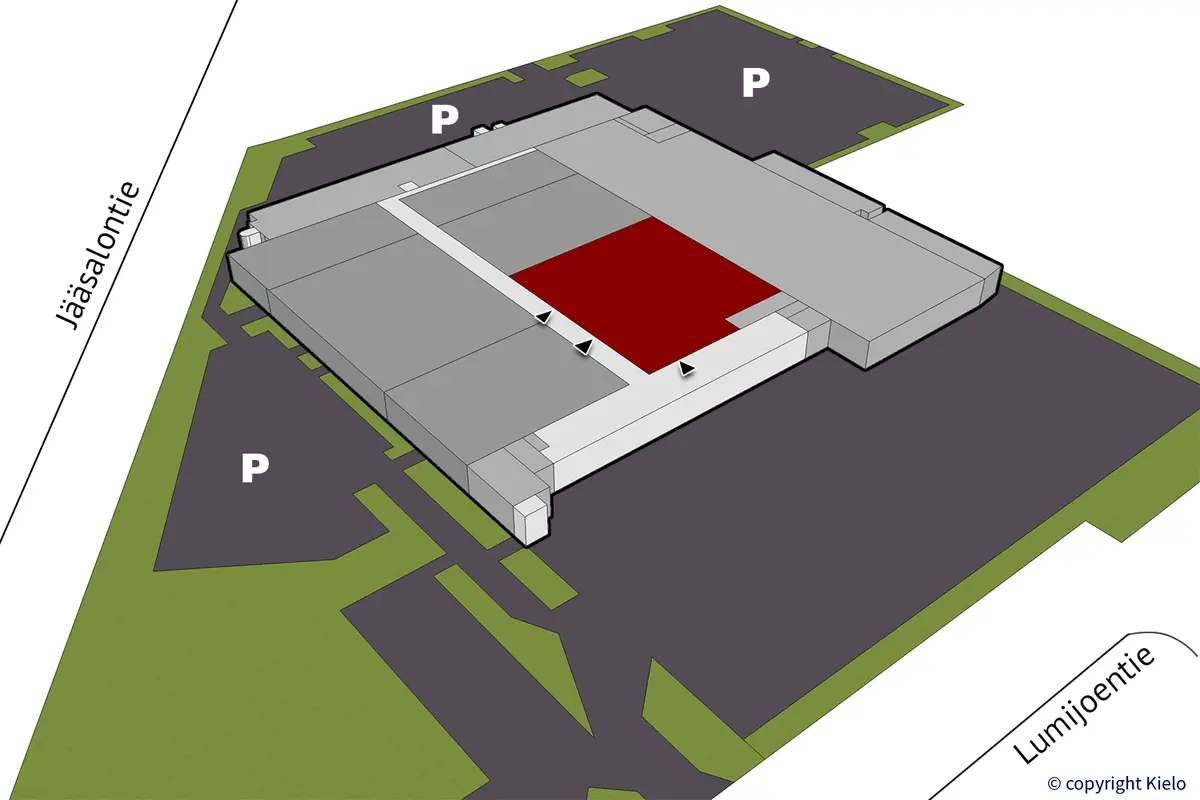 Oulun Nuottasaarentie 5, katutason 2144 m2 toimitilan sijaintikuva.