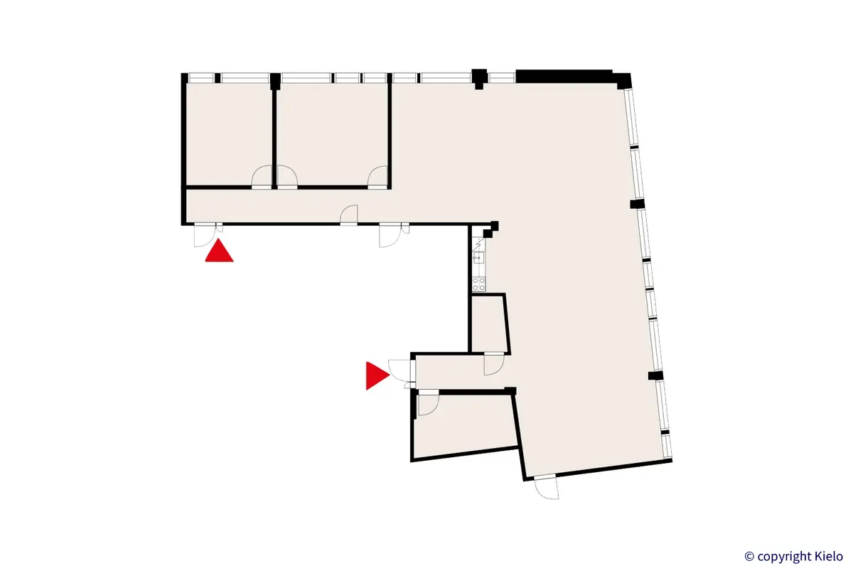 Lutakonaukio 7, Jyväskylä, 6. kerroksen 210 m2 toimitilan pohjakuva.