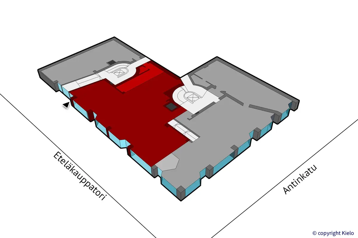 Porin Eteläkauppatori 4, katutason 155,5 m2 toimitilan sijaintikuva.