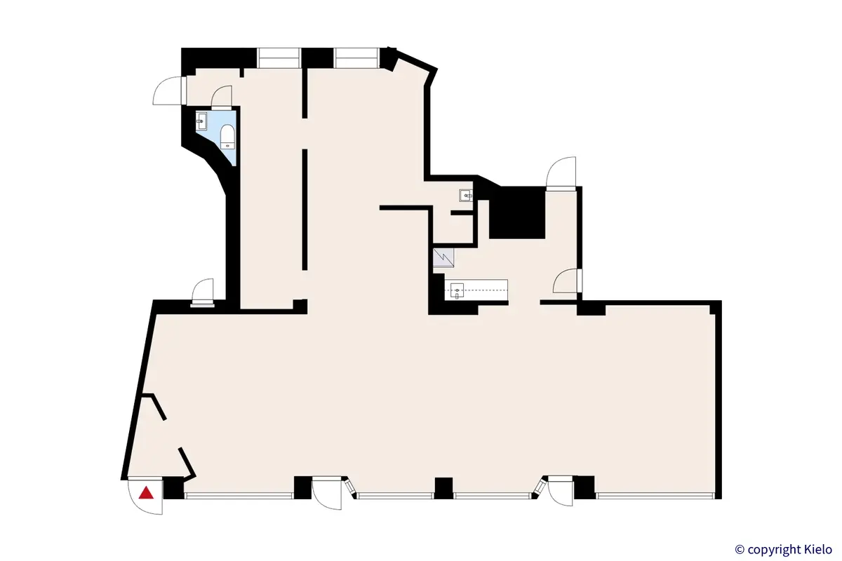 Eteläkauppatori 4, Pori, katutason 155,5 m2 toimitilan pohjakuva.