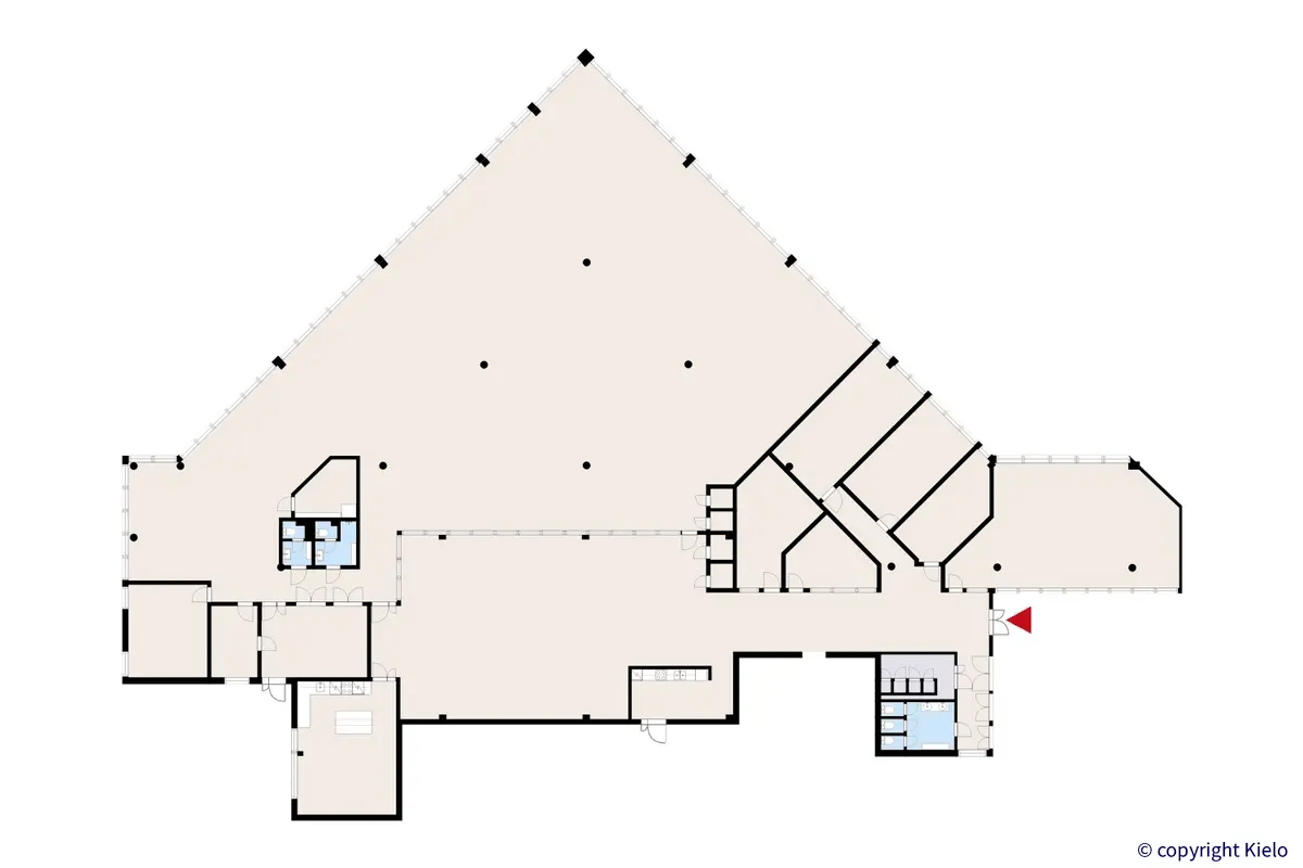 Mattilanniemi 8, Jyväskylä, 1. kerroksen 1259,5 m2 toimitilan pohjakuva.