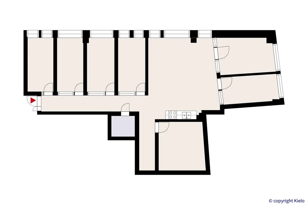 Lutakonaukio 7, Jyväskylä, 4. kerroksen 147 m2 toimitilan pohjakuva.