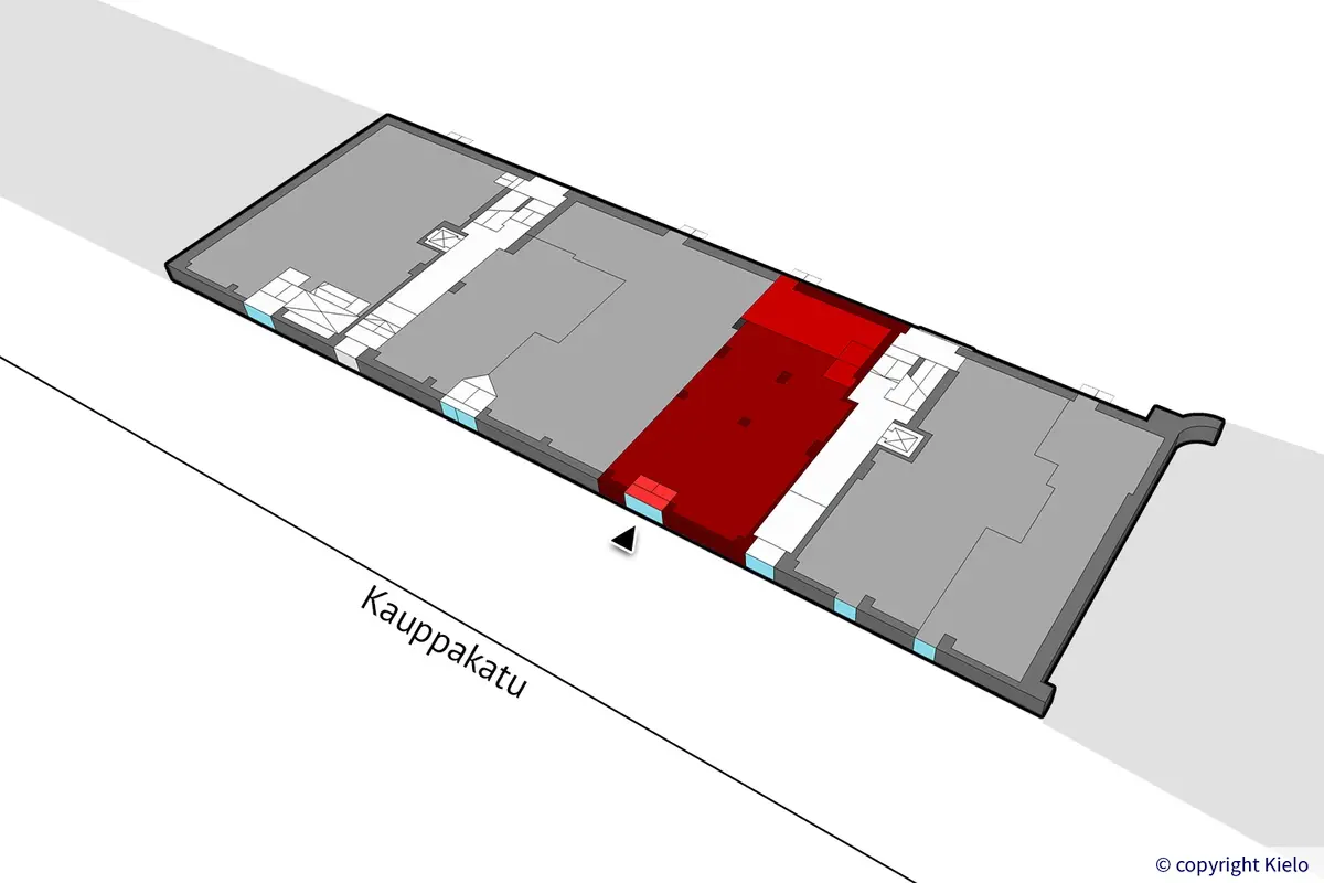 Jyväskylän Kauppakatu 18 C, katutason 107,5 m2 toimitilan sijaintikuva.