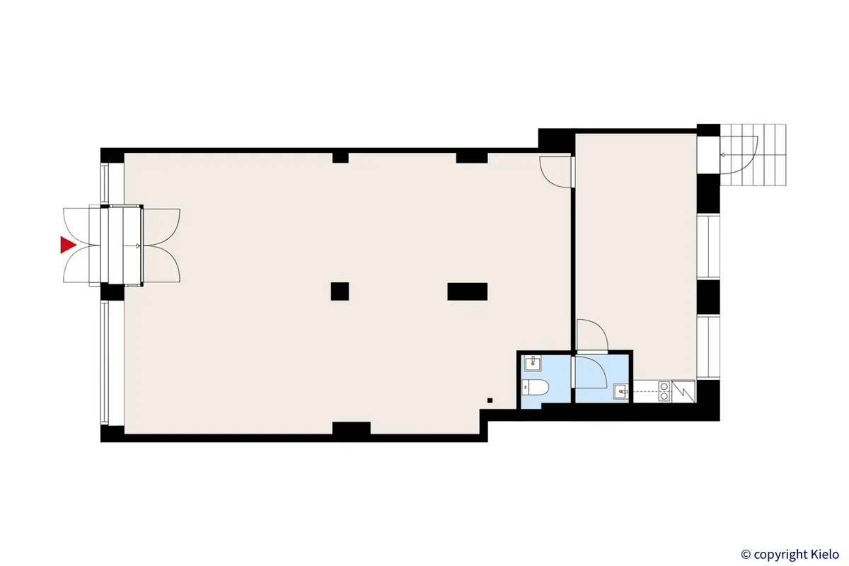 Kauppakatu 18 C, Jyväskylä, katutason 107,5 m2 toimitilan pohjakuva.