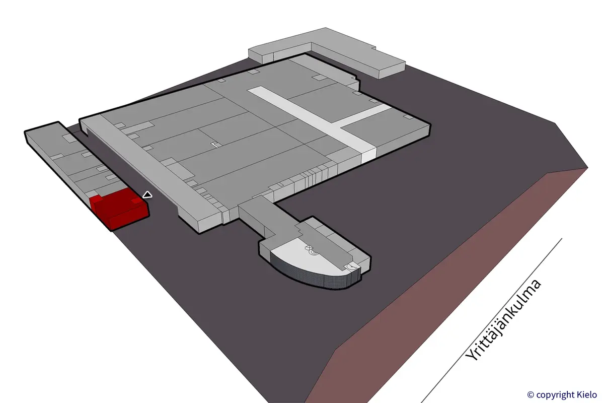Tampereen Yrittäjänkulma 5, katutason 198 m2 toimitilan sijaintikuva.