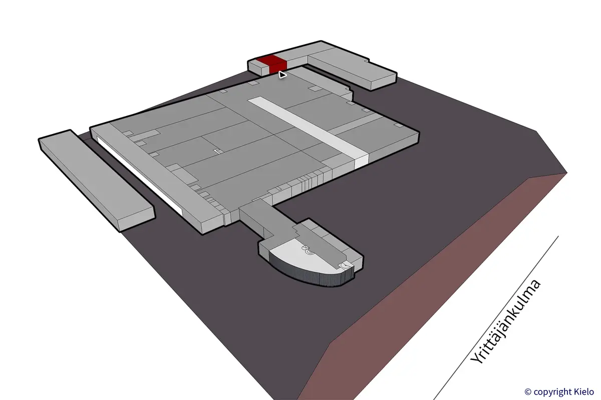 Tampereen Yrittäjänkulma 5, katutason 205 m2 toimitilan sijaintikuva.