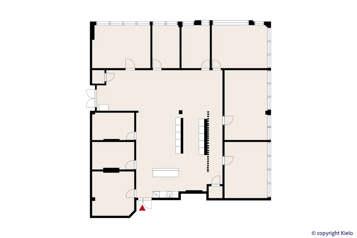 Mattilanniemi 6, Jyväskylä, 1. kerroksen 271,5 m2 toimitilan pohjakuva.