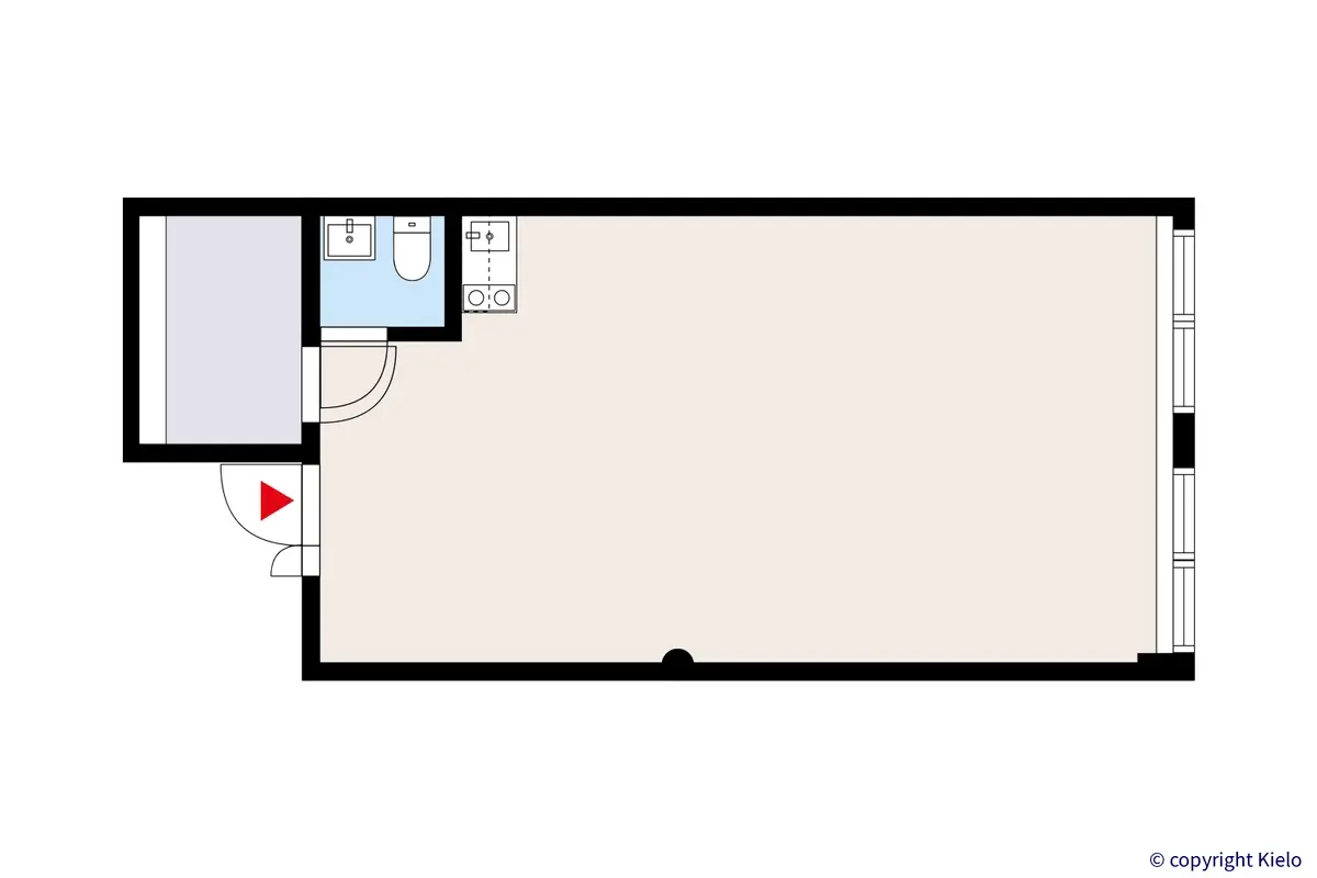 Kauppalankatu 9, Kouvola, 1. kerroksen 48,5 m2 toimitilan pohjakuva.