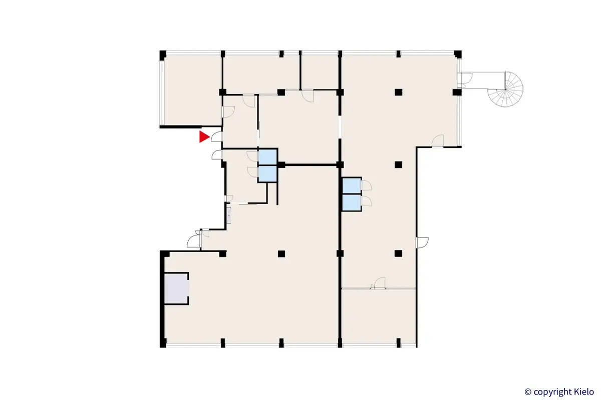 Artturinkatu 2, Turku, 5. kerroksen 254,7 m2 toimitilan pohjakuva.