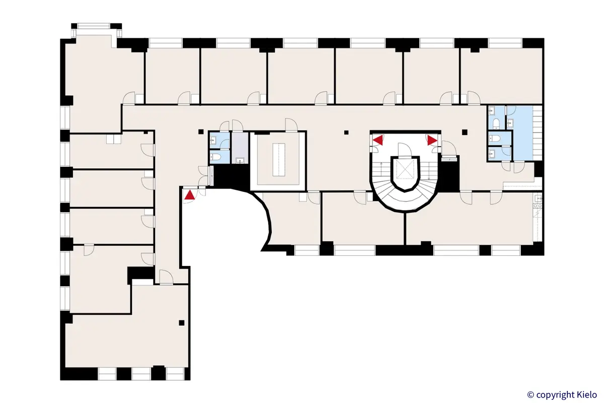 Eteläkauppatori 4, Pori, 7. kerroksen 421 m2 toimitilan pohjakuva.
