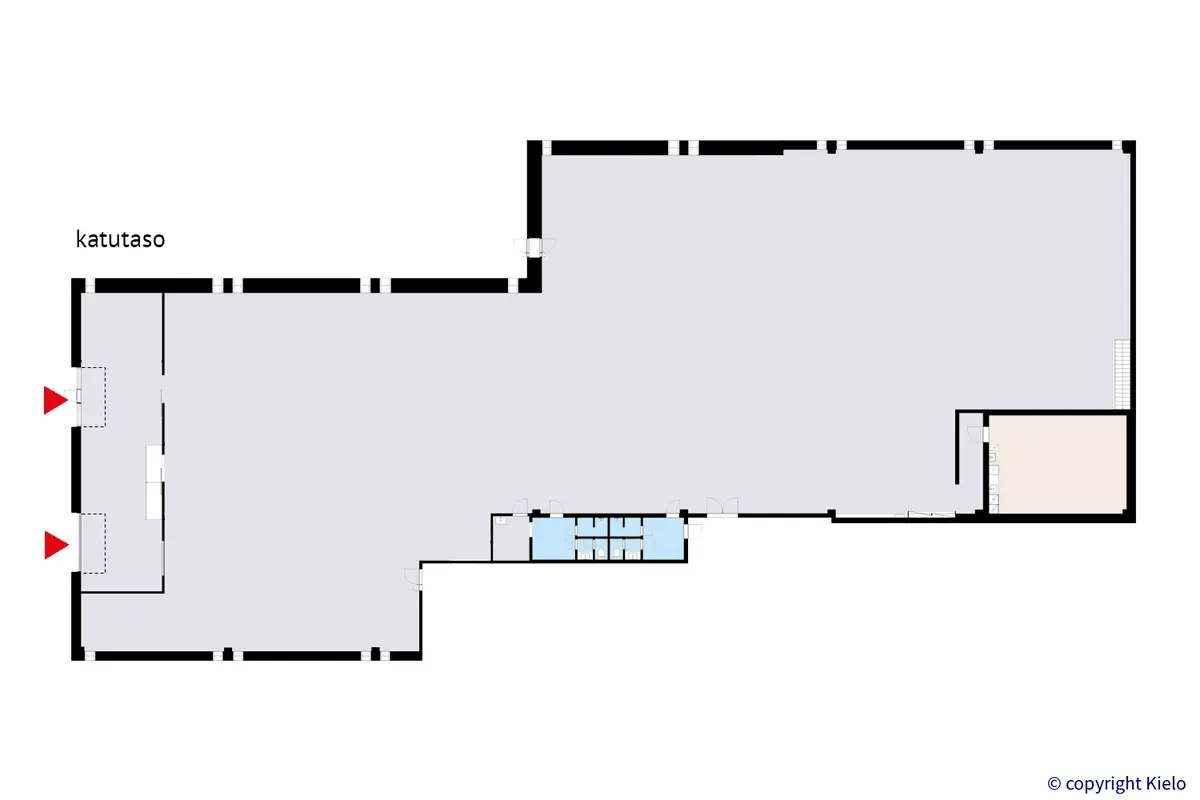 Vantaan Hagelstamintie 32 ensimmäisen kerroksen 1527 m2 toimitilan pohjakuva.