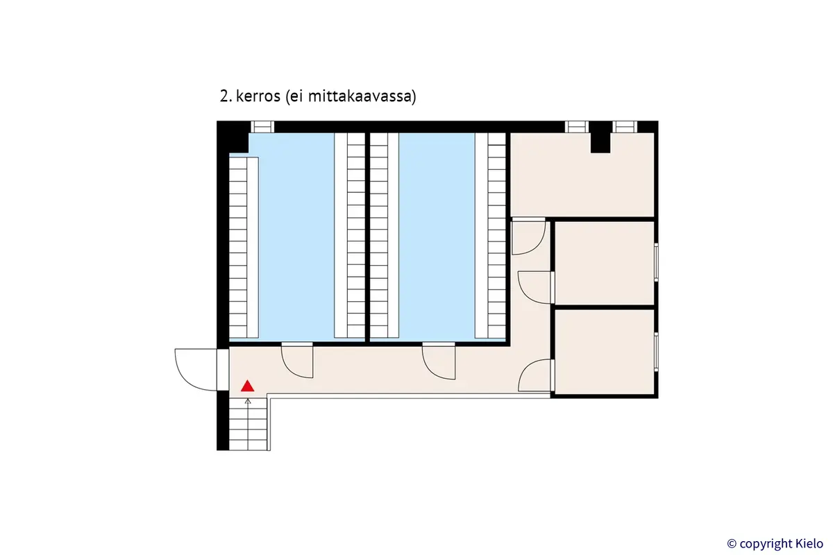 Vantaan Hagelstamintie 32 toisen kerroksen 76 m2 toimitilan pohjakuva.