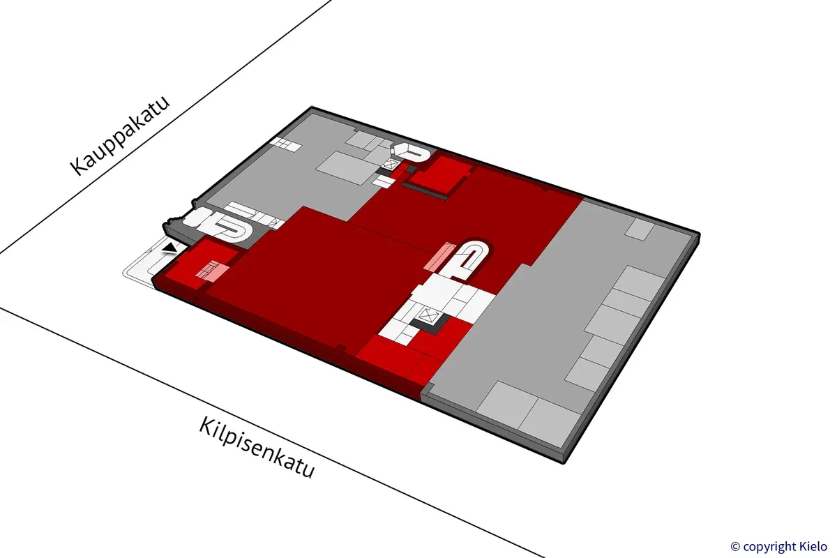 Puistonkulma ensimmäisen kerroksen 554,5 m² toimitilan sijaintikuva