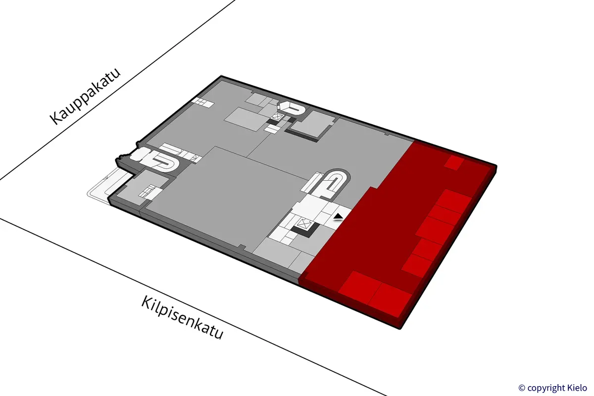Puistonkulma ensimmäisen kerroksen 361,5 m² toimitilan sijaintikuva