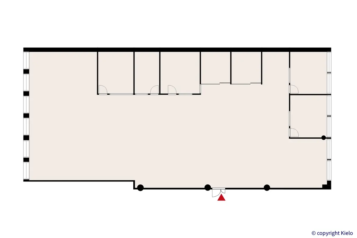 Puistonkulma ensimmäisen kerroksen 361,5 m² toimitilan pohjakuva