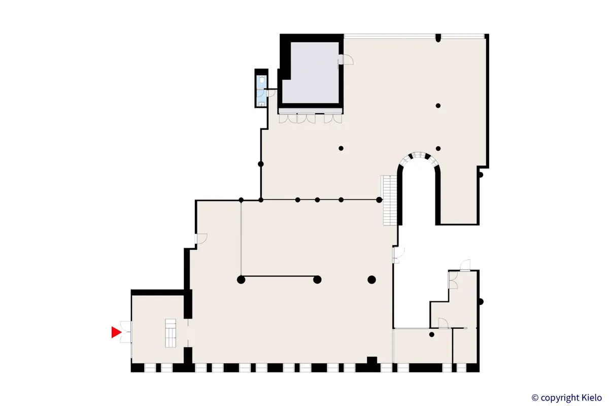 Puistonkulma ensimmäisen kerroksen 554,5 m² toimitilan pohjakuva