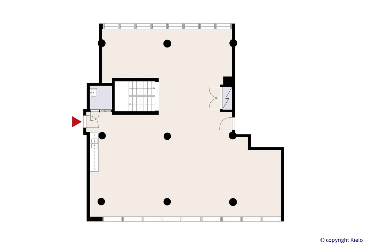 Vapaudenkatu 48-50, Jyväskylä, 5. kerroksen 157 m2 toimitilan pohjakuva.