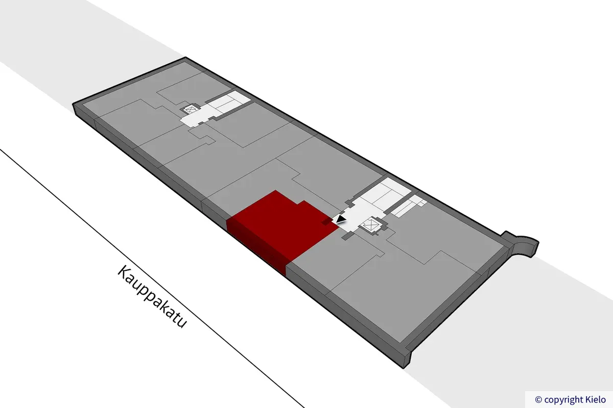 Jyväskylän Kävelykatu 18 B, 2. kerroksen 49,5 m2 toimitilan sijaintikuva.
